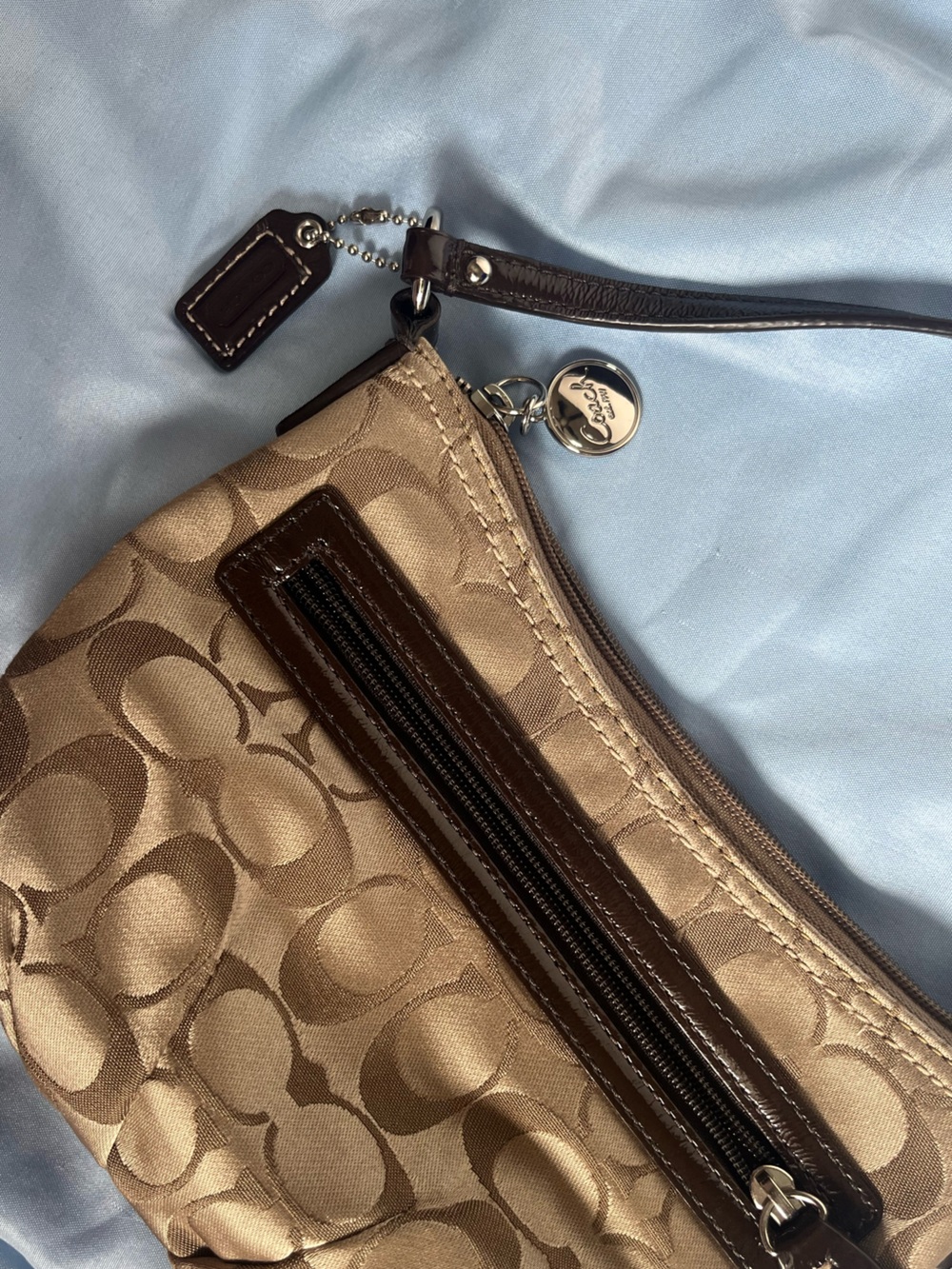 Y2K Coach Khaki and Brown Signature Small Shoulder Bag